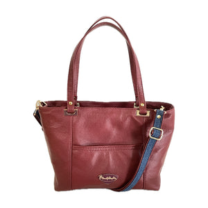 Abigail Tote Peggy's Red Leather and Denim custom order