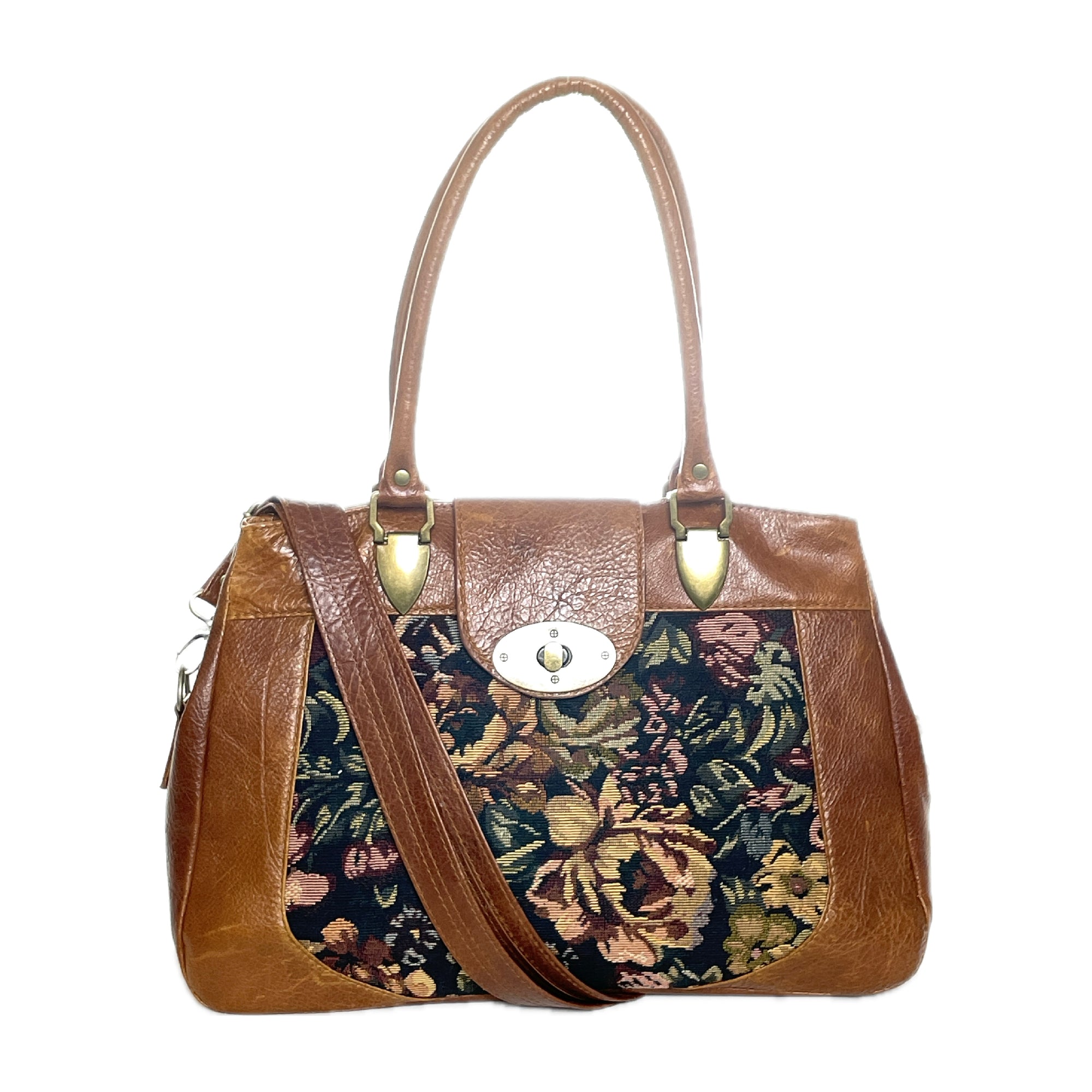 Penelope Tote Bourbon Brown Leather and Tapestry