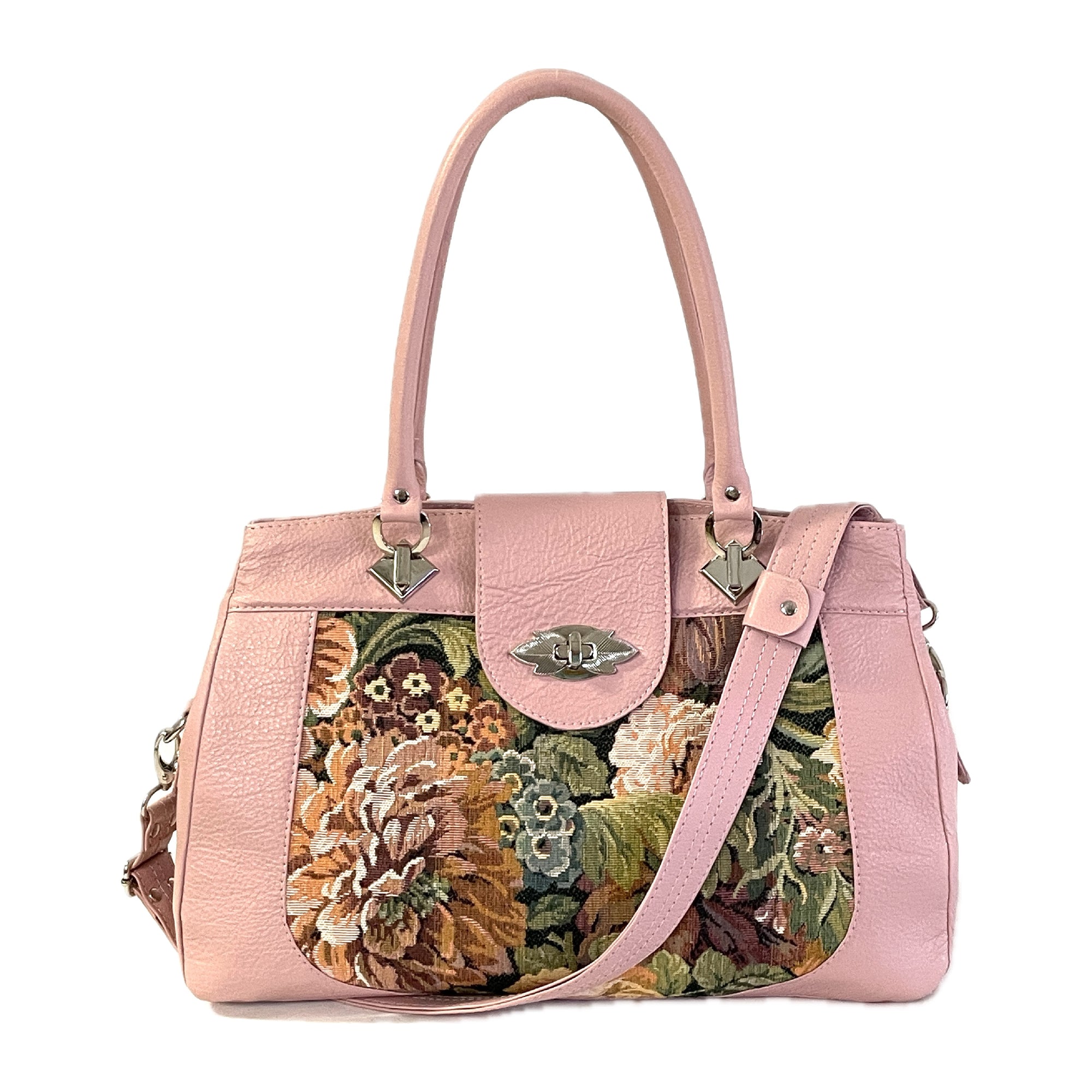 Penelope Tote Pink Leather and Tapestry