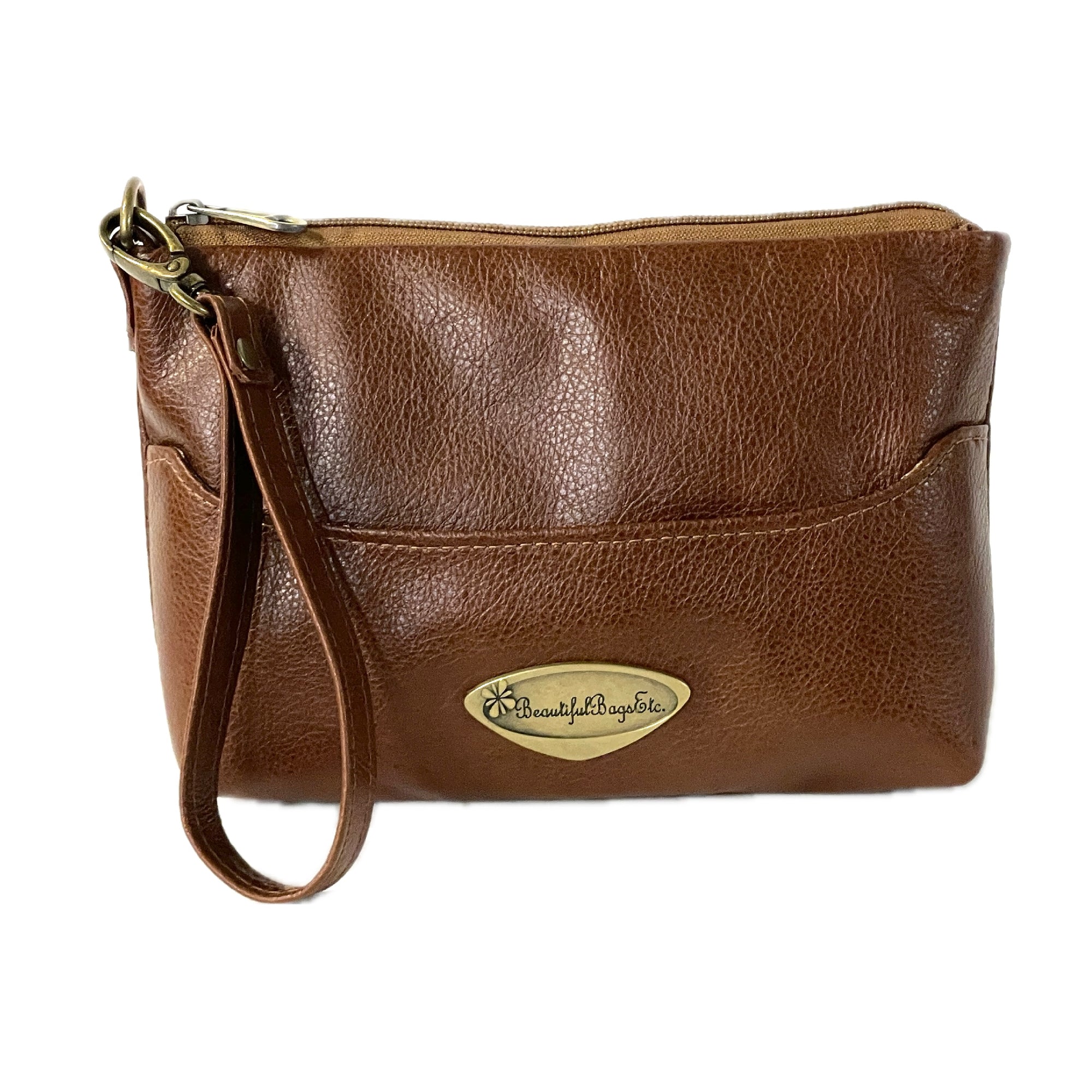 Pocket Zipper Pouch Brown Leather