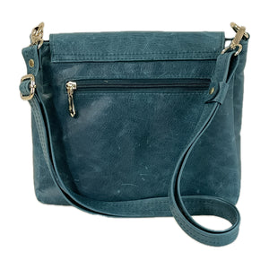 Fiona Crossbody Flap Bag Embroidered Teal Leather