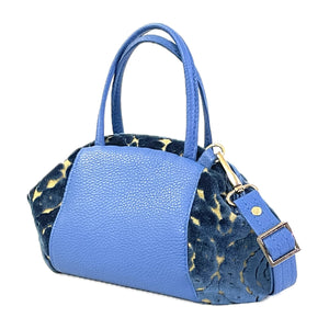 Madison Midi Blue Leather and Cut Velvet